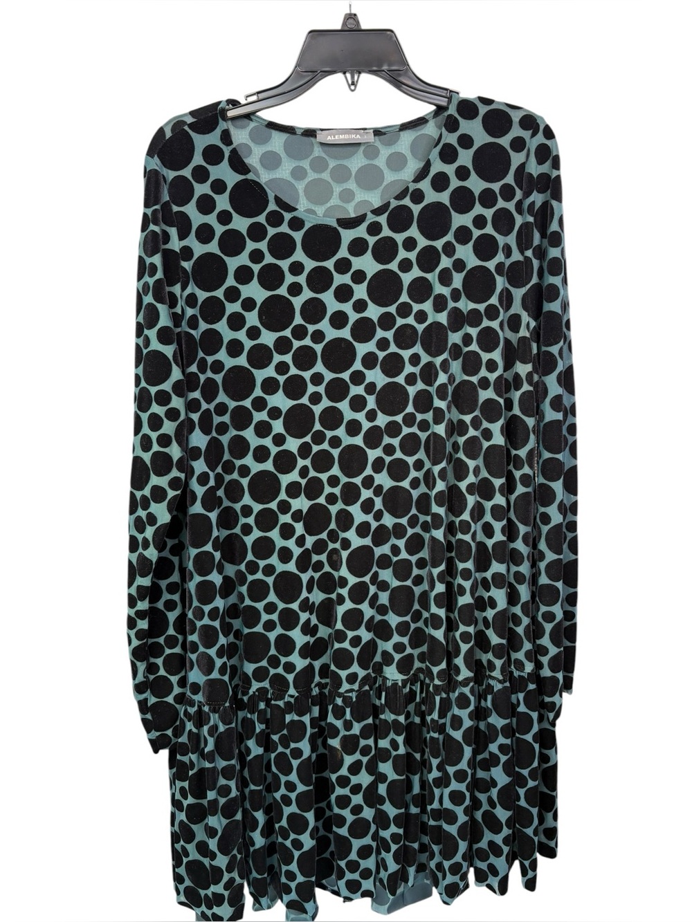 Alembika Mint Green & Black Polka Dot Long Sleeve Tunic / Dress size 3 / US L
